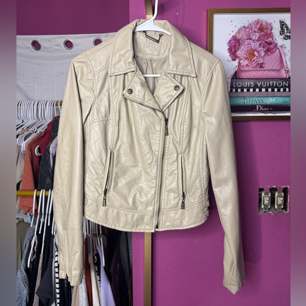 Women's Cream Leather Jacket
